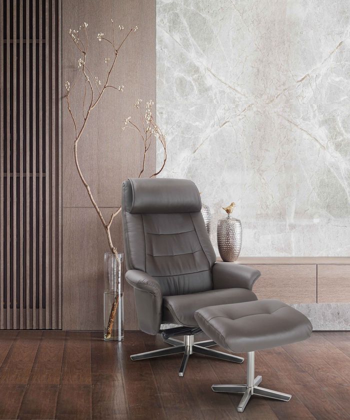gray leather recliner chair with ottoman