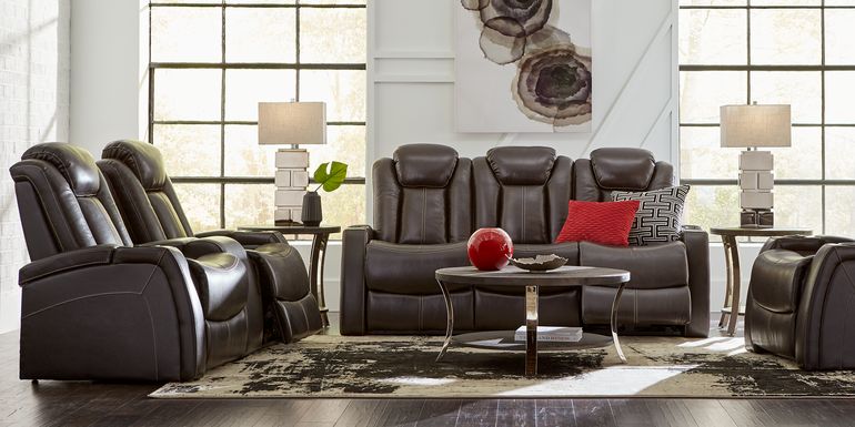 Moretti Brown Leather 5 Pc Dual Power Reclining Living Room