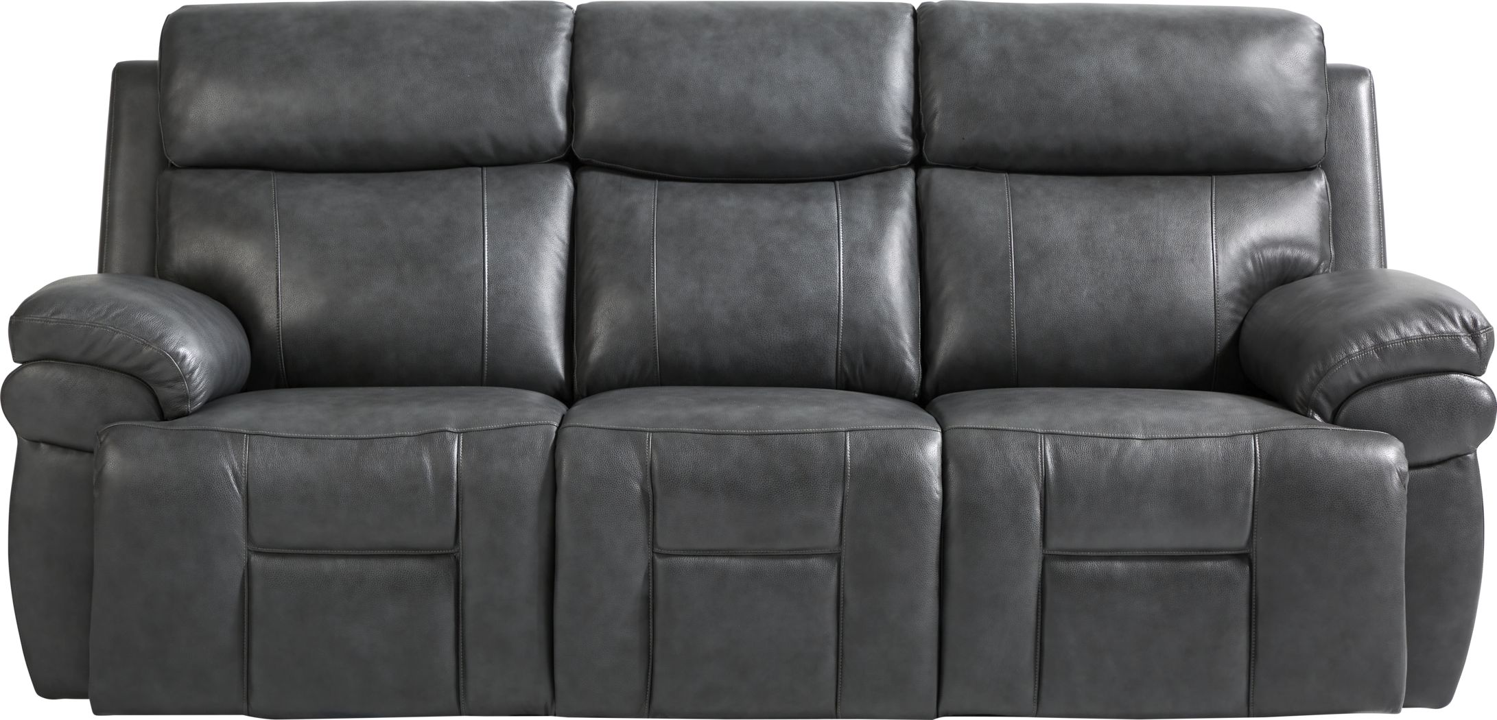 Morisano Gray Leather Triple Power Reclining Sofa with Air Massage