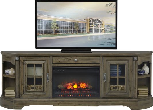 Mountain Bluff II Hickory 88 in. Console with Electric Log Fireplace