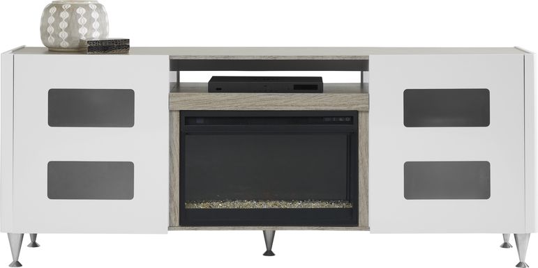 Mylo White 80 in. Console with Electric Fireplace