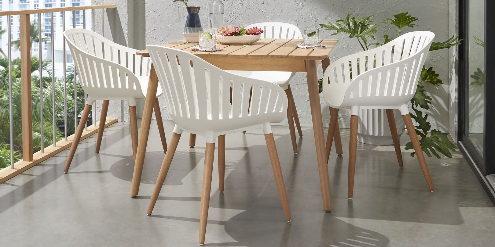 Space saving outdoor table and online chairs