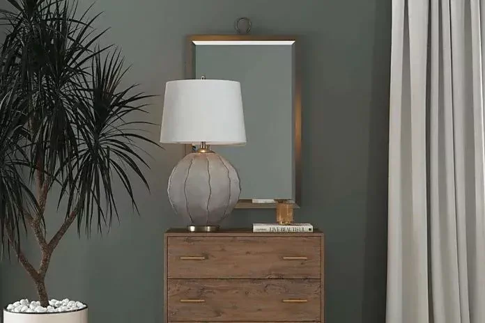 black entryway table with lamps