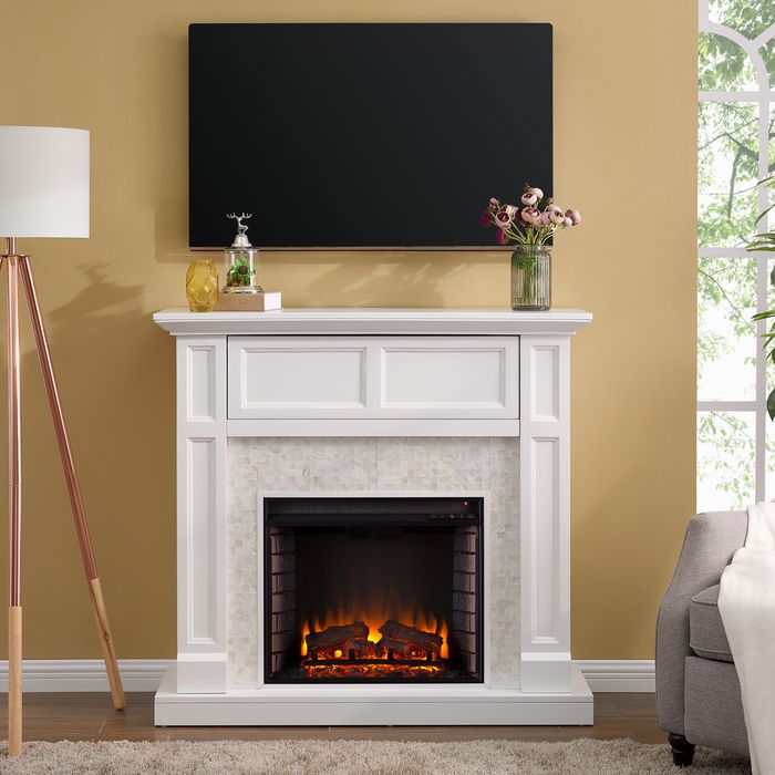 white electric fireplace