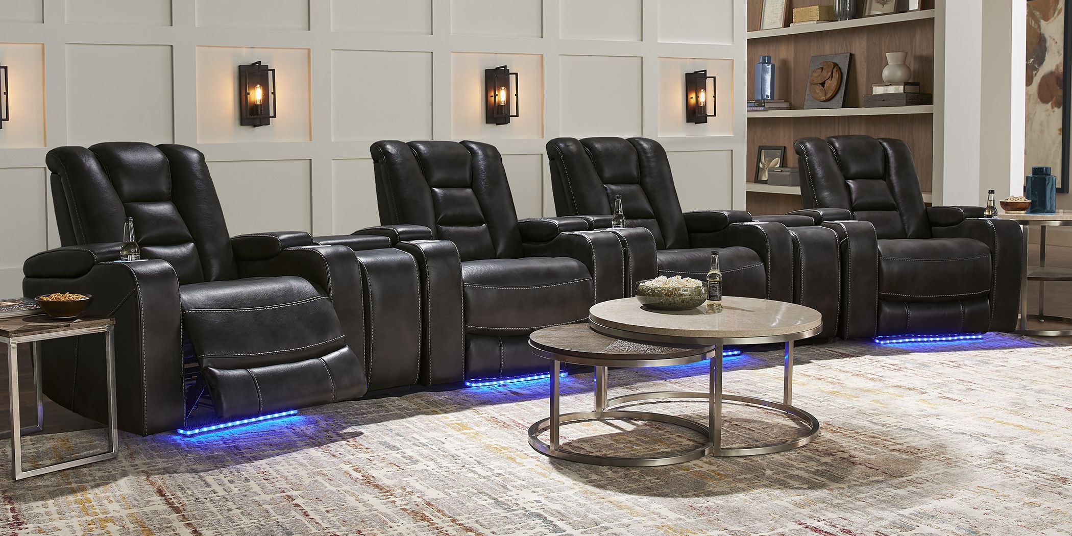 Novi Black 7 Pc Dual Power Reclining Home Theater Sectional Rooms To Go