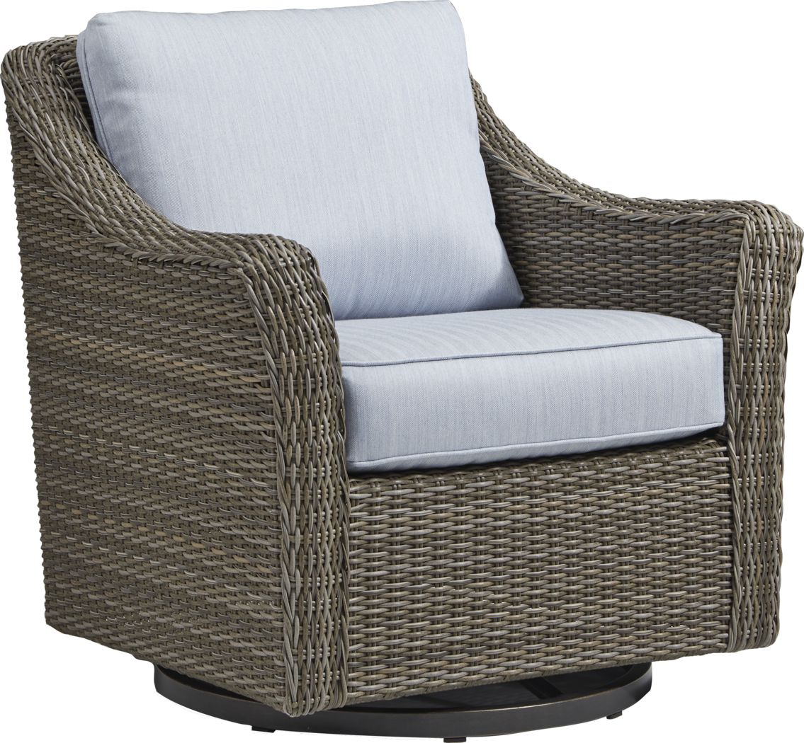 Oak Park BrownGray Outdoor Swivel Glider Chair with Blue Cushions