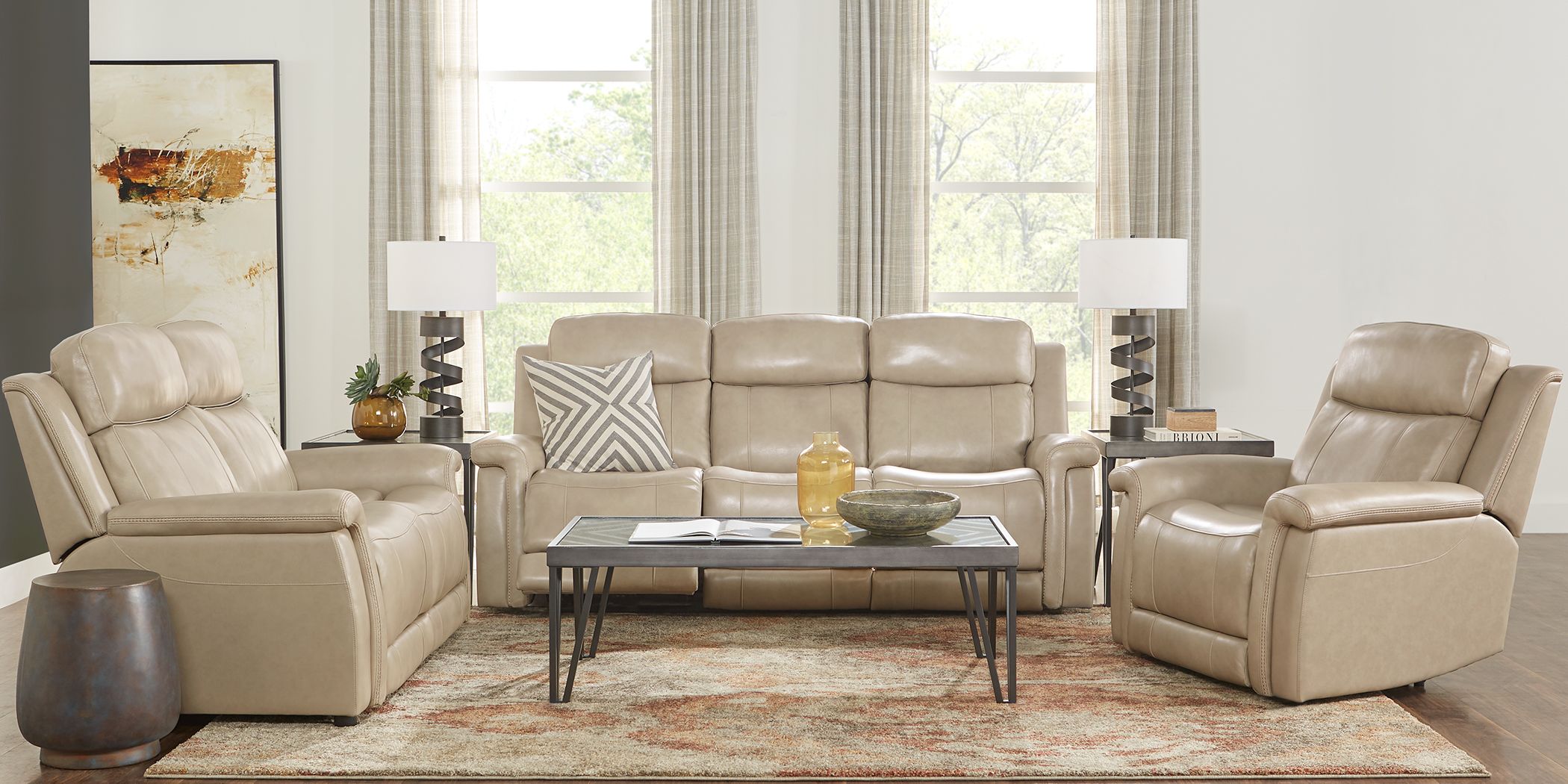 Beige Leather Living Room Sets Sofas, Real Leather Living Room Furniture