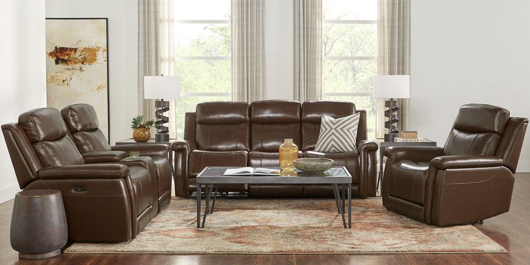 Orsini Brown Leather 5 Pc Dual Power Reclining Living Room