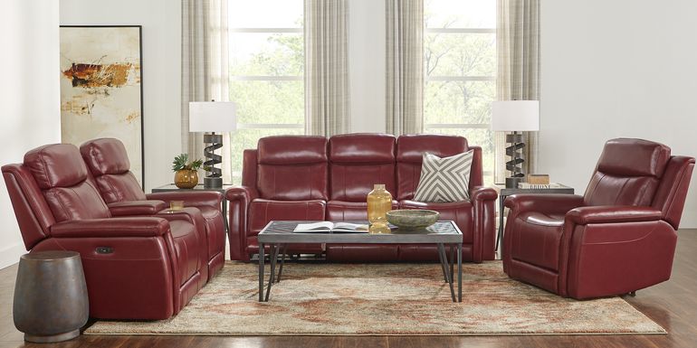 Orsini Red Leather 7 Pc Dual Power Reclining Living Room