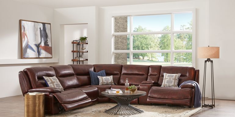 Palladino Brown Leather 6 Pc Dual Power Reclining Sectional