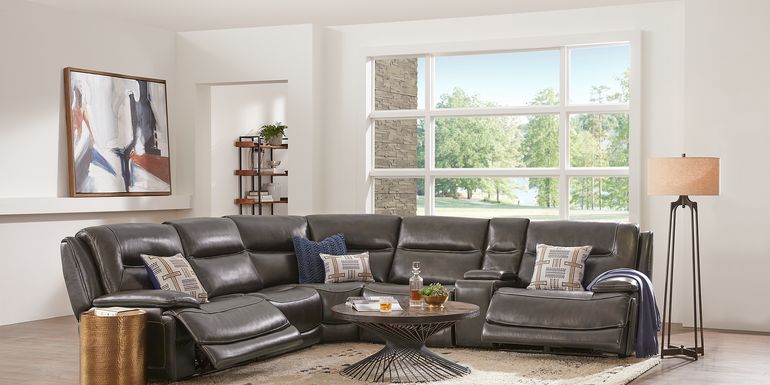 Palladino Gray Leather 6 Pc Dual Power Reclining Sectional