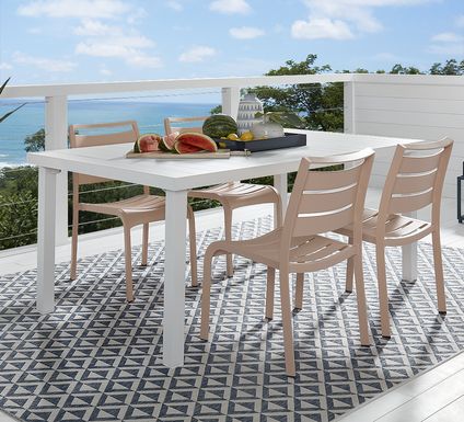 Park Walk White 5 Pc Rectangle Outdoor Dining Set with Blush Chairs