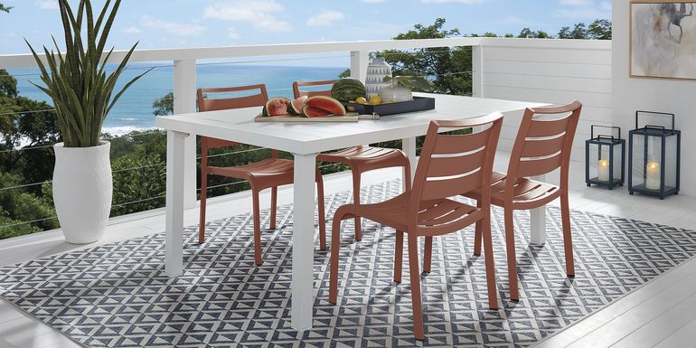 Park Walk White 5 Pc Rectangle Outdoor Dining Set with Coral Chairs