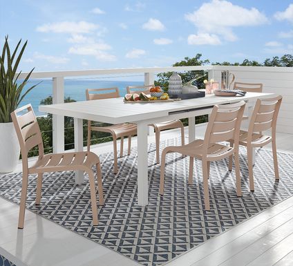 Park Walk White 7 Pc 73 - 97 in. Rectangle Extension Outdoor Dining Set with Blush Chairs