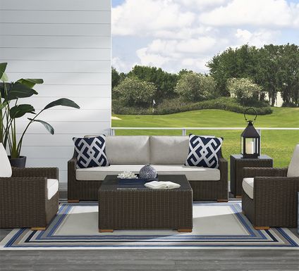 Patmos Brown 4 Pc Outdoor Seating Set with Linen Cushions