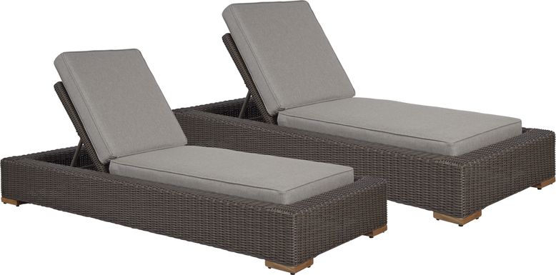 Patmos Brown Outdoor Chaise with Mushroom Cushions, Set of 2