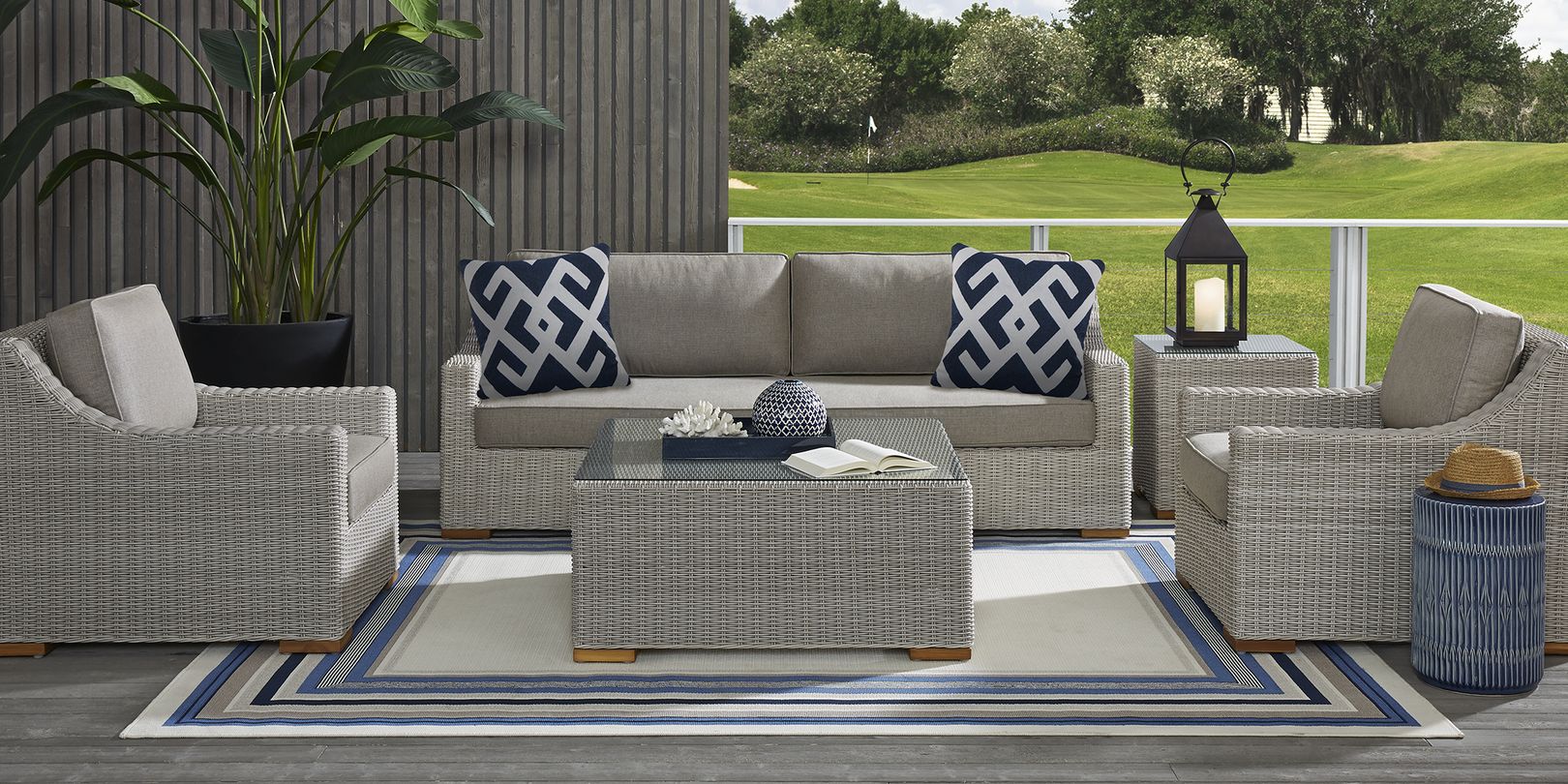 photo of a patio seating set with a planter
