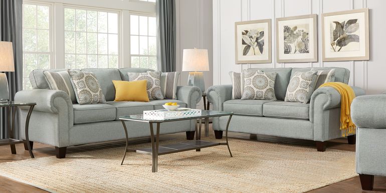 Pennington Blue 7 Pc Living Room with Gel Foam Sleeper Sofa