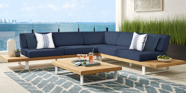 Platform Teak 3 Pc Outdoor Sectional with Ink Cushions