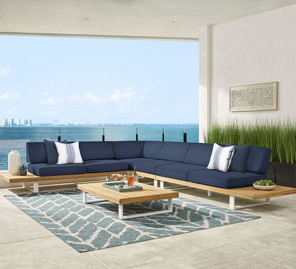 Platform Teak 4 Pc Outdoor Sectional with Ink Cushions