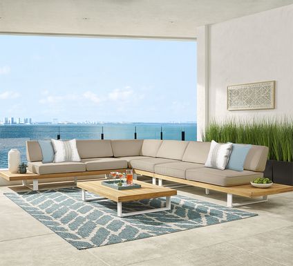 Platform Teak 4 Pc Outdoor Sectional with Pebble Cushions