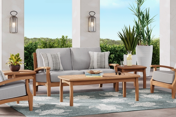Pleasant Bay Teak Outdoor Loveseat with Pewter Cushions