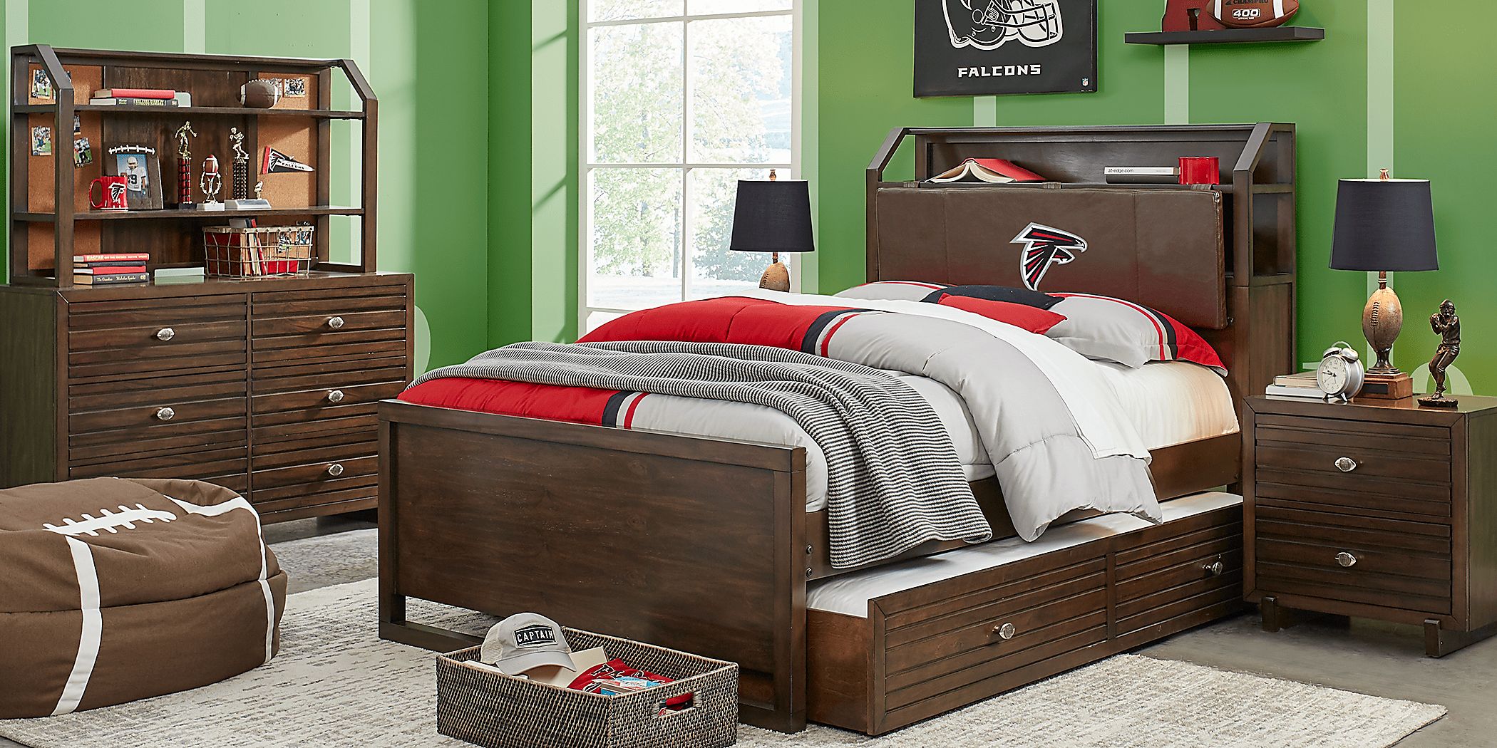 NFL 1st & Goal Atlanta Falcons Brown 3 Pc Full Bookcase Bed Rooms To Go