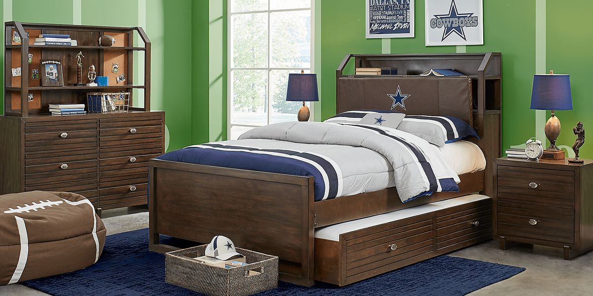 Nfl 1st & Goal 5 Pc Brown Cherry Dark Wood Full Bedroom Set