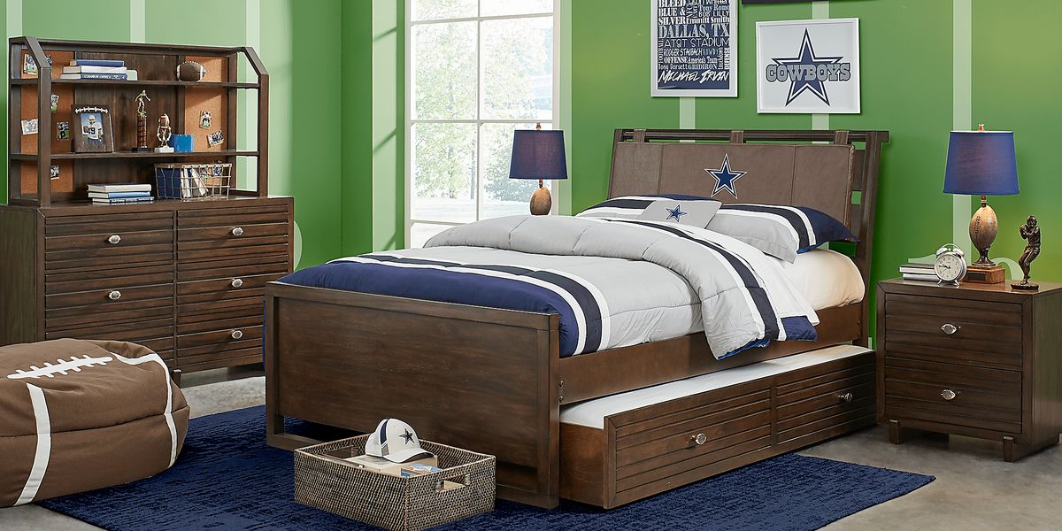 Nfl 1st & Goal 5 Pc Brown Cherry Dark Wood Twin Bedroom Set With