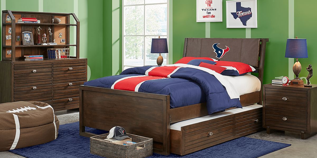 Nfl 1st & Goal 5 Pc Brown Cherry Dark Wood Full Bedroom Set With