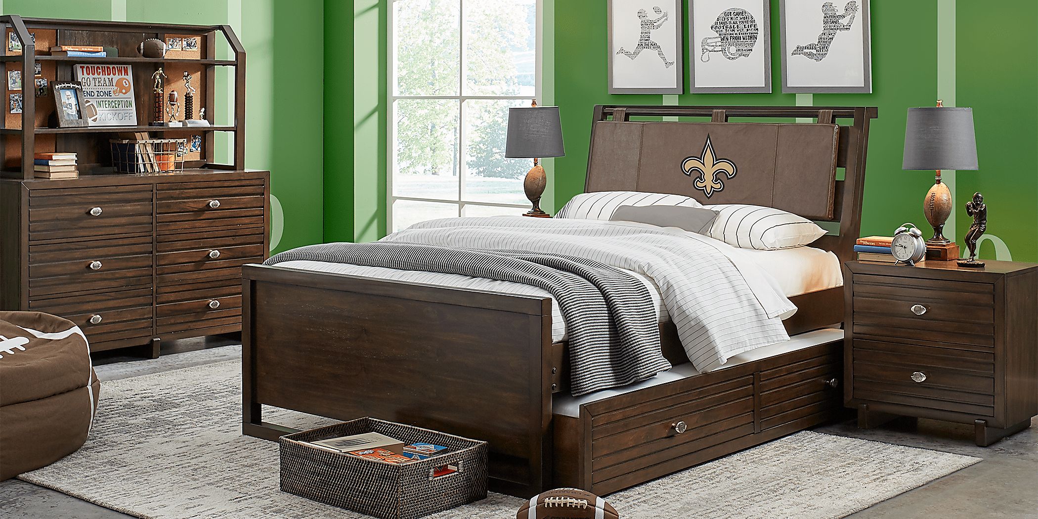 Nfl 1st & Goal 5 Pc Brown Cherry Dark Wood Twin Bedroom Set