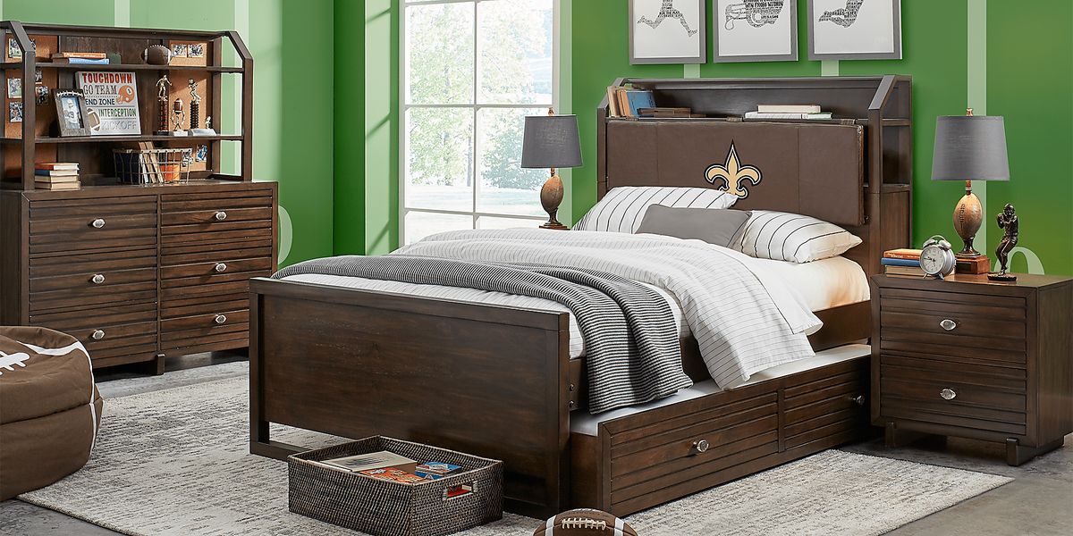 Nfl 1st & Goal 5 Pc Brown Cherry Dark Wood Twin Bedroom Set Rooms to Go