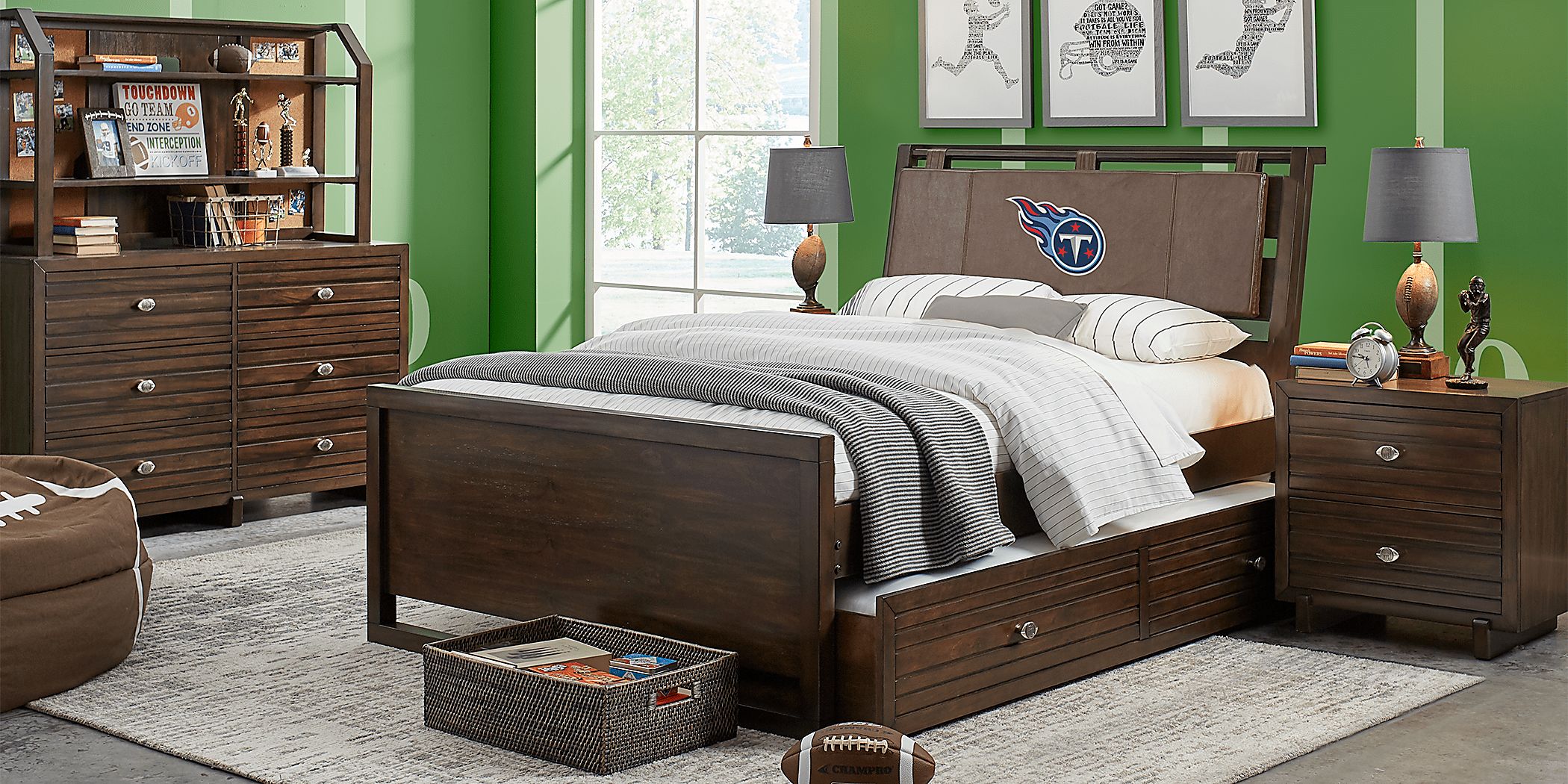 Nfl 1st & Goal 5 Pc Brown Cherry Dark Wood Twin Bedroom Set - Rooms To Go