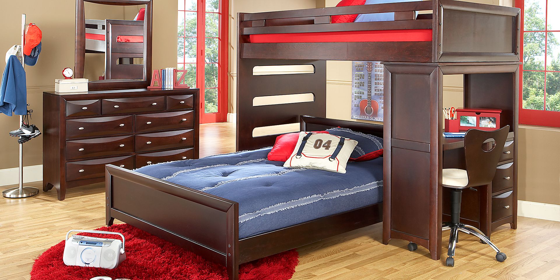 Ivy League Cherry Twin/Twin Student Loft with Desk - Image 2