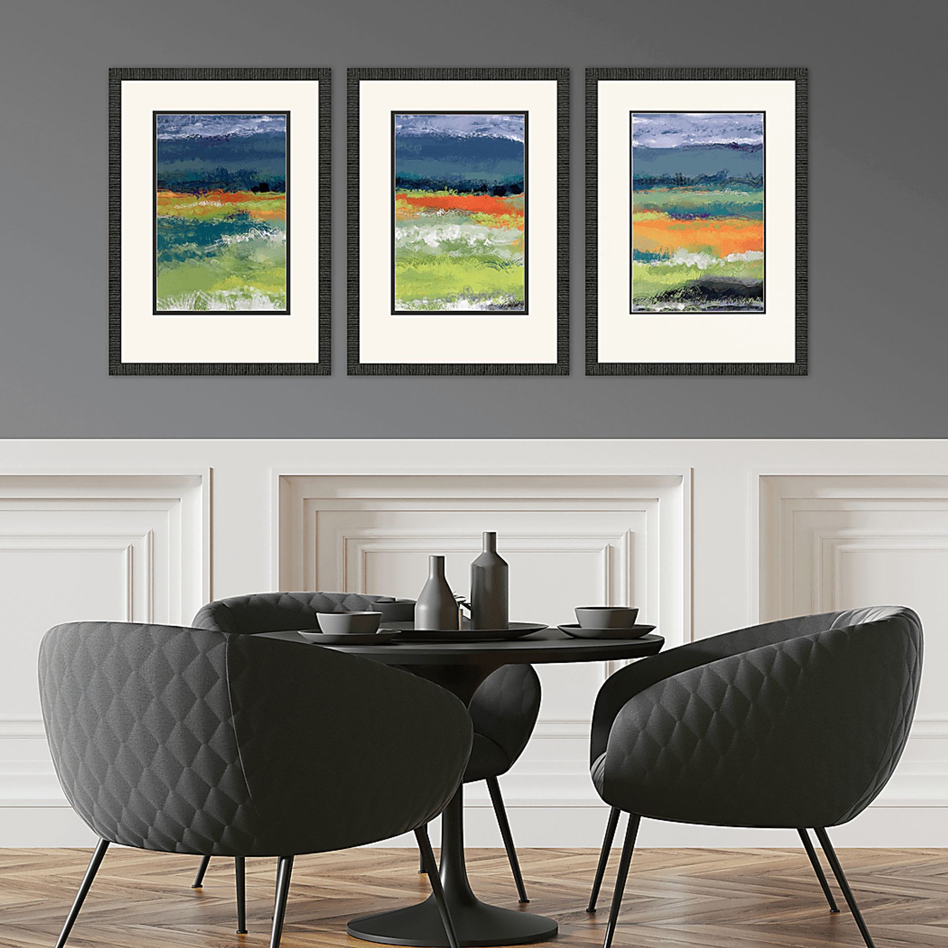 A Day of Clouds Blue Framed Artwork, Set of 3 - Image 2
