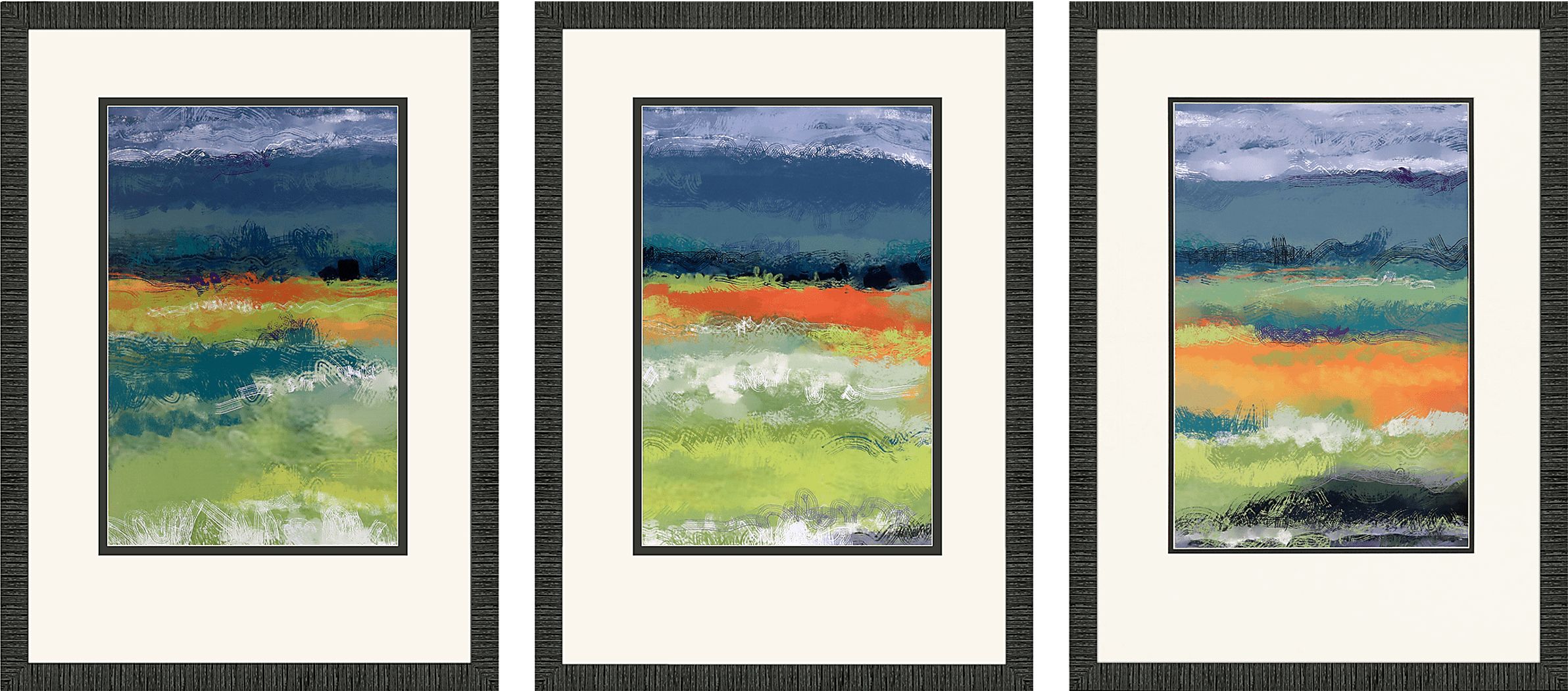 A Day of Clouds Blue Framed Artwork, Set of 3
