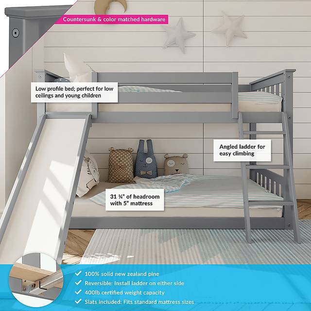 Kids Aalam Gray Twin/Twin Low Bunk Bed - Thumbnail - Image 2