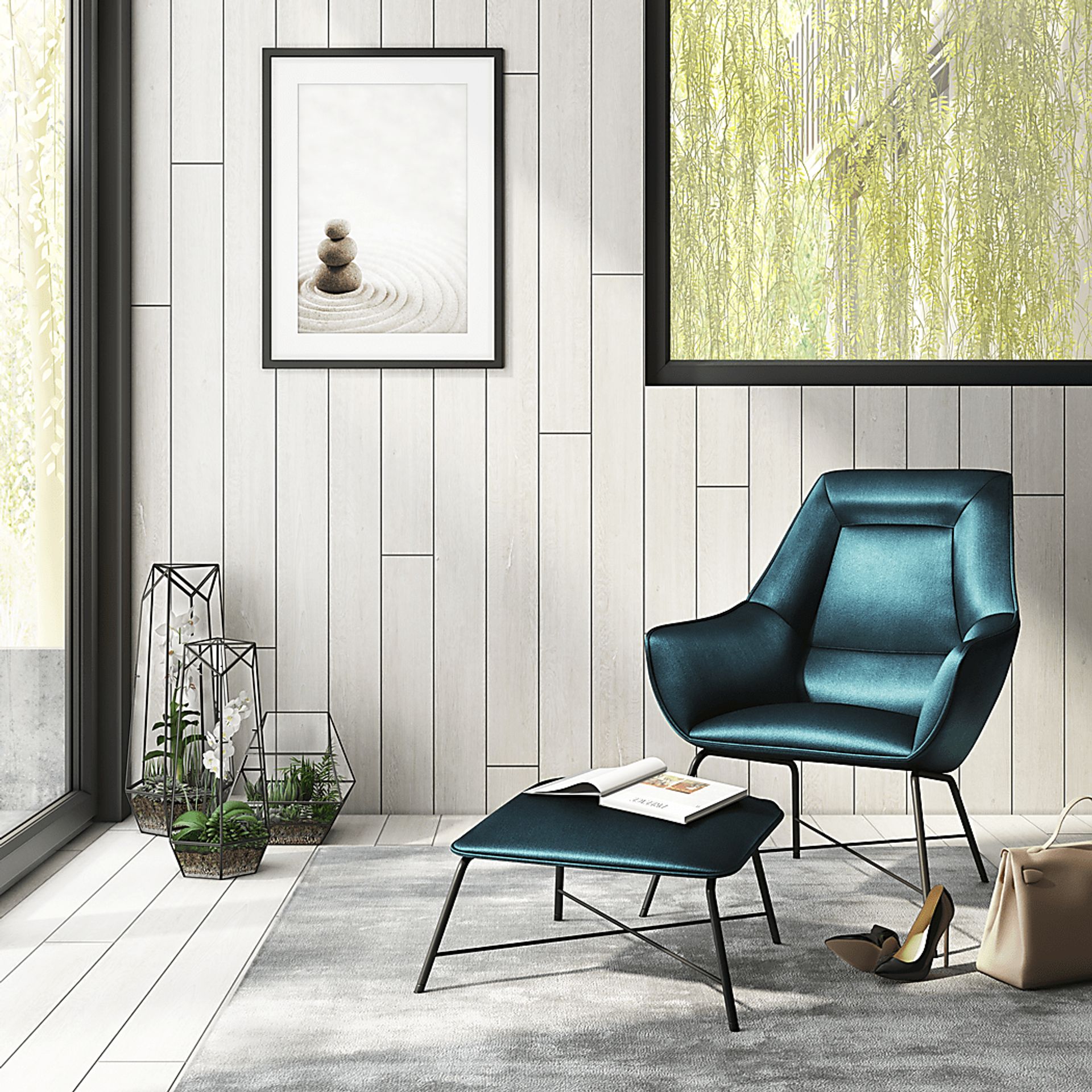 Aaronwood Blue Accent Chair and Ottoman - Image 7