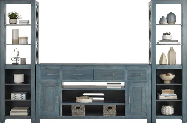 Abbey Springs Blue 3 Pc Wall Unit with 77 in. Console - Thumbnail - Image 2