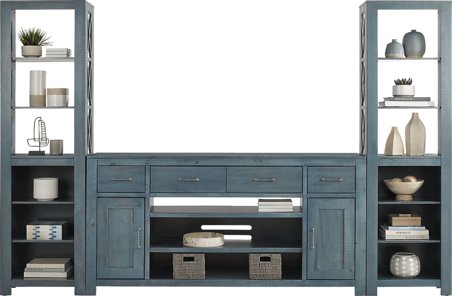 Abbey Springs Blue 3 Pc Wall Unit with 77 in. Console - Image 2