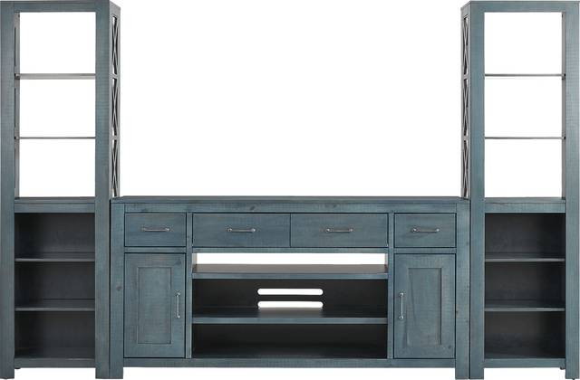 Abbey Springs Blue 3 Pc Wall Unit with 77 in. Console - Thumbnail - Image 1