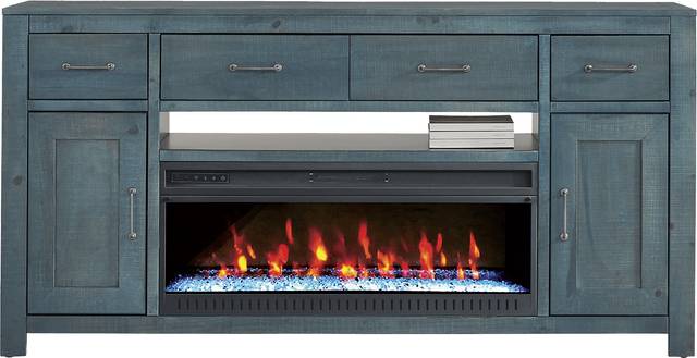 Abbey Springs Blue 77" Console with Electric Fireplace - Thumbnail - Image 1