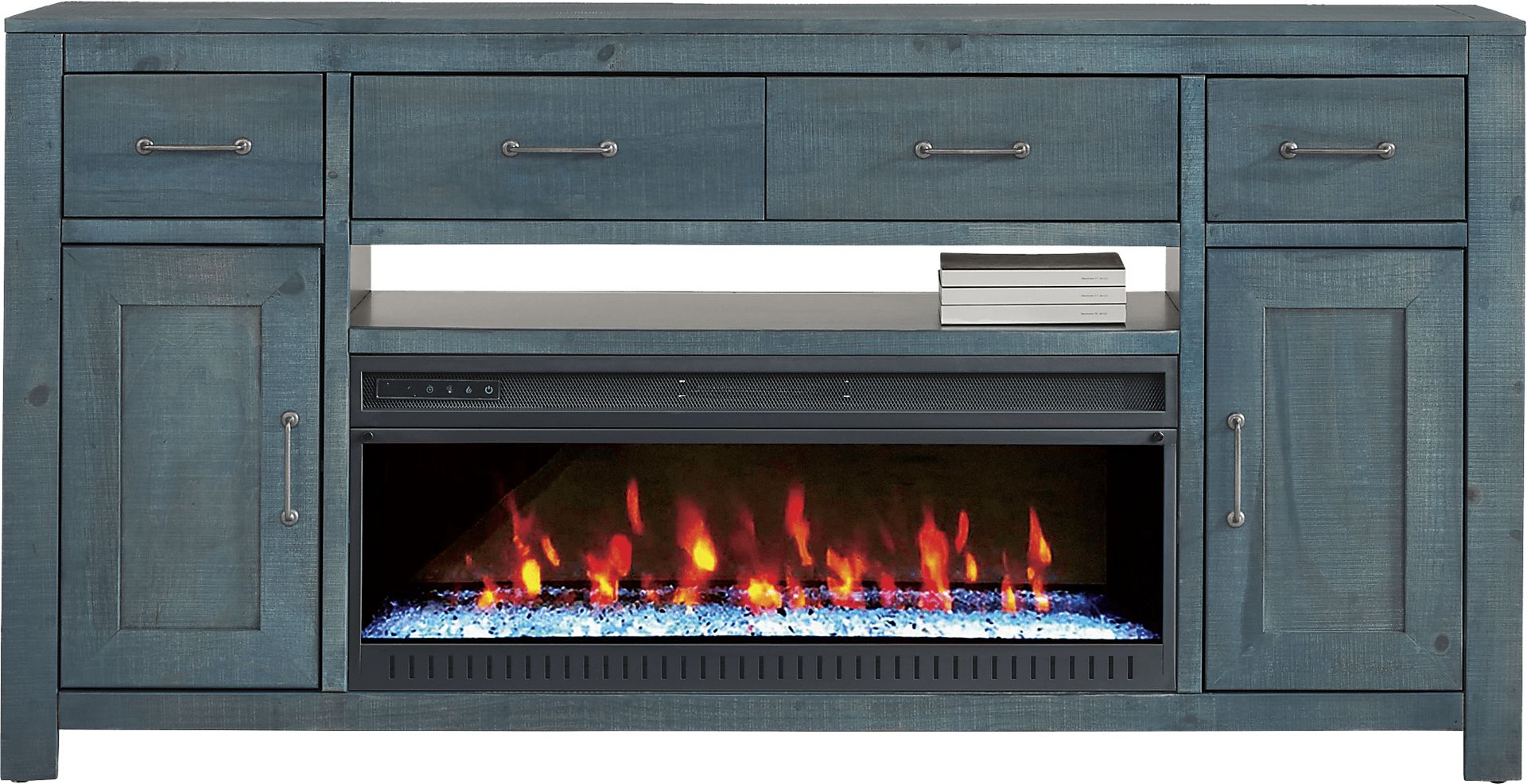 Abbey Springs Blue 77" Console with Electric Fireplace - Image 1