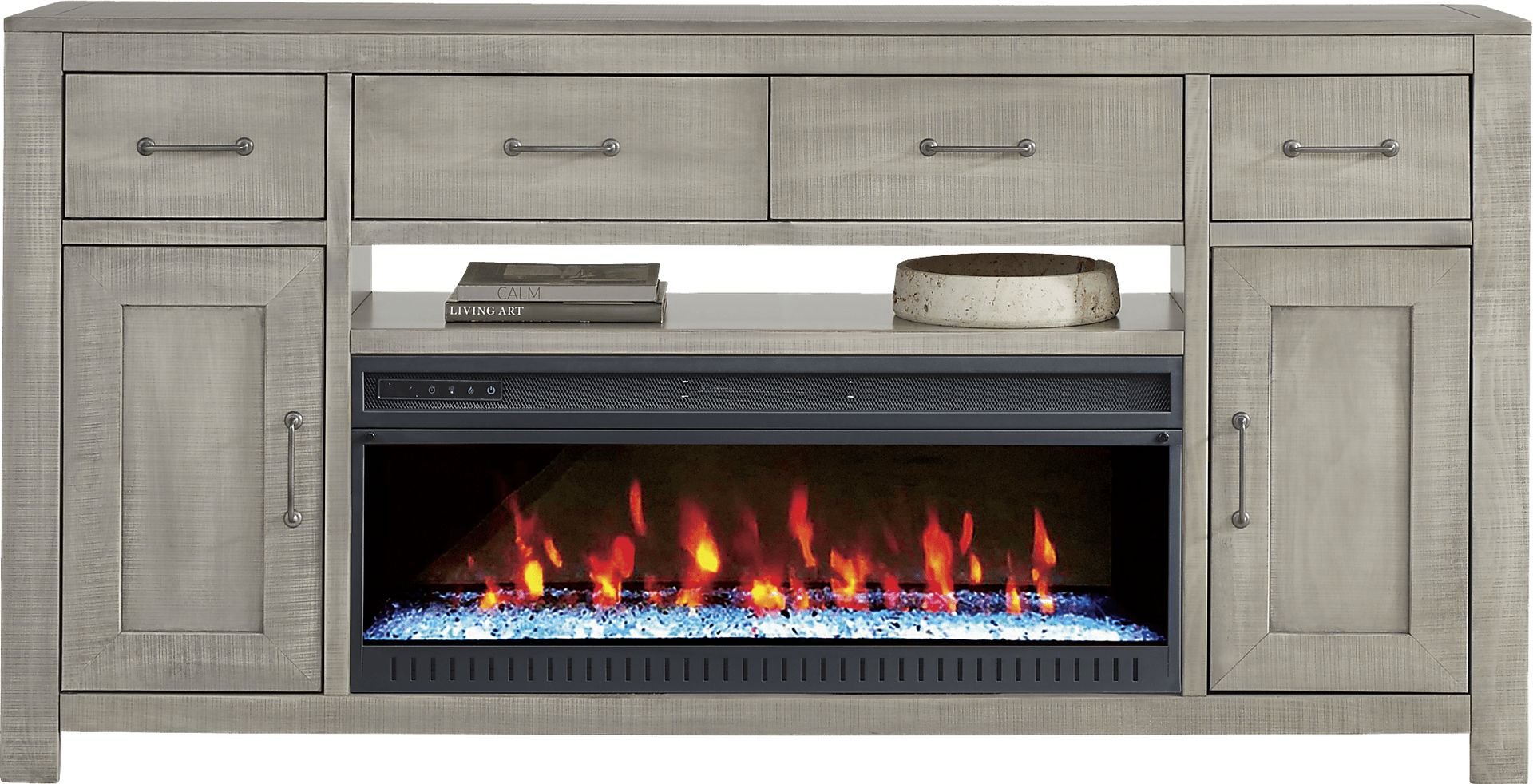 Abbey Springs Gray 77" Console with Electric Fireplace - Image 1
