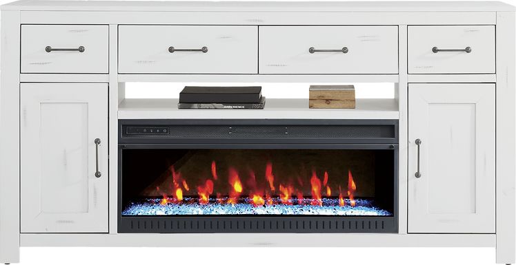 Abbey Springs White 77" Console with Electric Fireplace