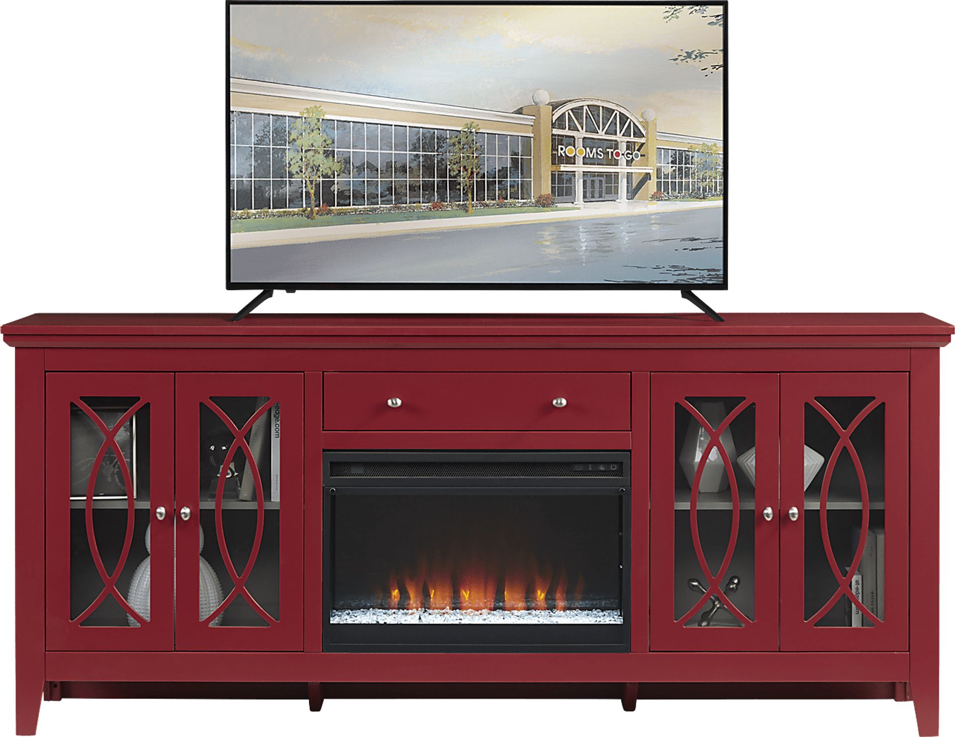 Abbie Crimson Colors 80 in. Console With Electric Fireplace Rooms to Go