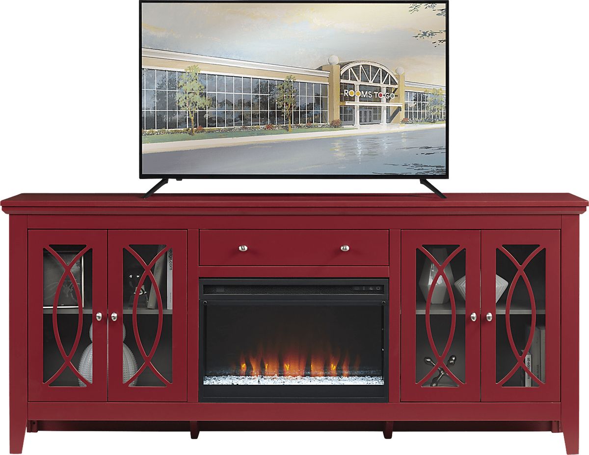 Abbie Crimson Colors 80 in. Console With Electric Fireplace Rooms to Go