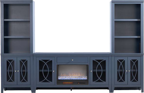 Abbie II Blue 3 Pc Wall Unit with 66 in. Console and Electric Fireplace