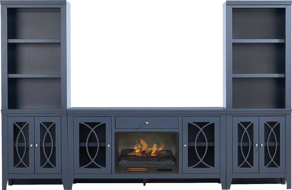 Abbie II Blue 3 Pc Wall Unit with 66 in. Console and Electric Log Fireplace