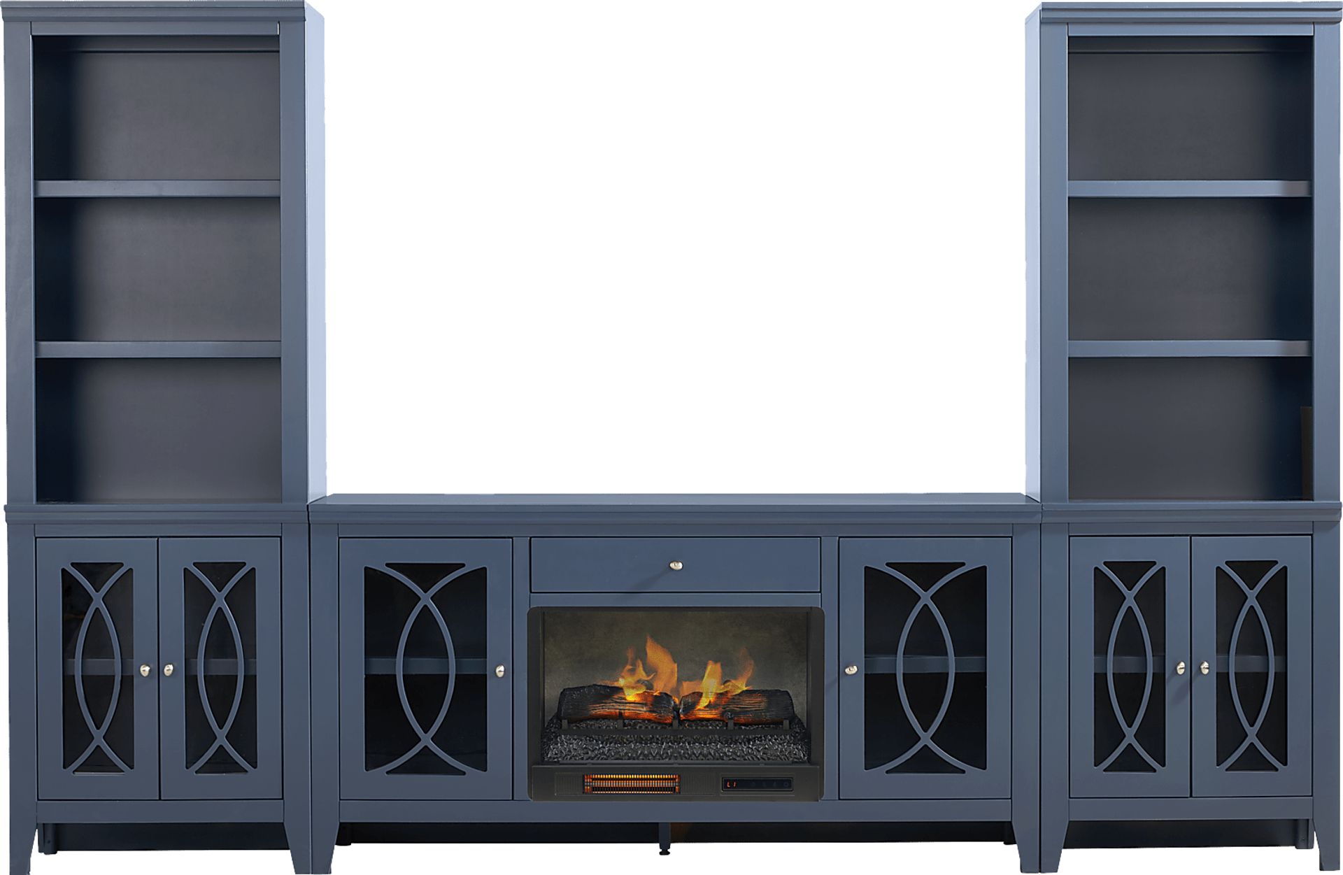 Abbie II Blue 3 Pc Wall Unit with 66 in. Console and Electric Log Fireplace - Image 1